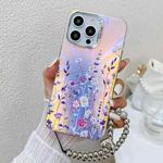 For iPhone 15 Pro Electroplating Laser Flower Phone Case with Wrist Strap(Flower AH1)