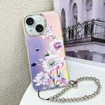 For iPhone 15 Electroplating Laser Flower Phone Case with Wrist Strap(Zinnia AH9)
