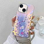 For iPhone 14 Electroplating Laser Flower Phone Case with Wrist Strap(Flower AH1)