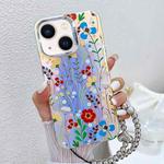For iPhone 14 Electroplating Laser Flower Phone Case with Wrist Strap(Flower AH6)
