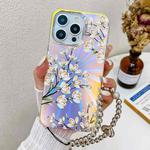 For iPhone 14 Pro Electroplating Laser Flower Phone Case with Wrist Strap(Pear Blossom AH17)