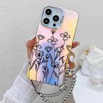 For iPhone 14 Pro Max Electroplating Laser Flower Phone Case with Wrist Strap(Drawn Flowers AH3)