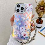 For iPhone 14 Pro Max Electroplating Laser Flower Phone Case with Wrist Strap(Rose AH15)