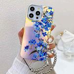 For iPhone 13 Pro Electroplating Laser Flower Phone Case with Wrist Strap(Myosotis AH2)