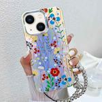 For iPhone 13 Electroplating Laser Flower Phone Case with Wrist Strap(Flower AH6)