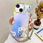 For iPhone 13 Electroplating Laser Flower Phone Case with Wrist Strap(Morning Glory AH16)