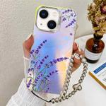 For iPhone 13 Electroplating Laser Flower Phone Case with Wrist Strap(Lavender AH14)