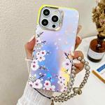 For iPhone 16 Pro Max Electroplating Laser Flower Phone Case with Wrist Strap(Plum Blossom AH18)