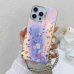 For iPhone 16 Pro Electroplating Laser Flower Phone Case with Wrist Strap(Flower AH1)