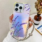 For iPhone 16 Pro Electroplating Laser Flower Phone Case with Wrist Strap(Lavender AH14)