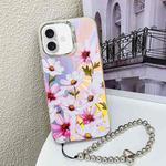 For iPhone 16 Plus Electroplating Laser Flower Phone Case with Wrist Strap(Cosmos Flower AH7)