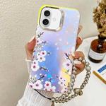 For iPhone 16 Plus Electroplating Laser Flower Phone Case with Wrist Strap(Plum Blossom AH18)