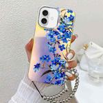 For iPhone 16 Electroplating Laser Flower Phone Case with Wrist Strap(Myosotis AH2)