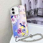 For iPhone 16 Electroplating Laser Flower Phone Case with Wrist Strap(Peony AH11)