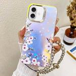 For iPhone 16 Electroplating Laser Flower Phone Case with Wrist Strap(Plum Blossom AH18)