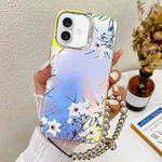 For iPhone 16 Electroplating Laser Flower Phone Case with Wrist Strap(Morning Glory AH16)