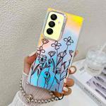 For Samsung Galaxy A15 5G Electroplating Laser Flower Phone Case with Wrist Strap(Drawn Flowers AH3)