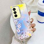 For Samsung Galaxy A15 5G Electroplating Laser Flower Phone Case with Wrist Strap(Plum Blossom AH18)
