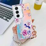 For Samsung Galaxy A55 5G Electroplating Laser Flower Phone Case with Wrist Strap(Peony AH11)