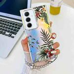 For Samsung Galaxy A55 5G Electroplating Laser Flower Phone Case with Wrist Strap(Leaves AH12)