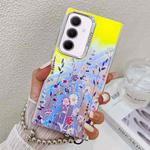 For Samsung Galaxy A35 5G Electroplating Laser Flower Phone Case with Wrist Strap(Flower AH1)