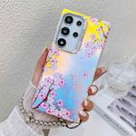 For Samsung Galaxy S24 Ultra 5G Electroplating Laser Flower Phone Case with Wrist Strap(Peach Blossom AH4)