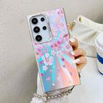 For Samsung Galaxy S24 Ultra 5G Electroplating Laser Flower Phone Case with Wrist Strap(Pink Flower AH13)