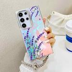 For Samsung Galaxy S24 Ultra 5G Electroplating Laser Flower Phone Case with Wrist Strap(Lavender AH14)