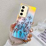 For Samsung Galaxy S24+ 5G Electroplating Laser Flower Phone Case with Wrist Strap(Drawn Flowers AH3)