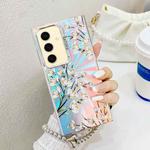 For Samsung Galaxy S24+ 5G Electroplating Laser Flower Phone Case with Wrist Strap(Pear Blossom AH17)