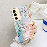 For Samsung Galaxy S24 5G Electroplating Laser Flower Phone Case with Wrist Strap(Pear Blossom AH17)