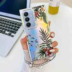 For Samsung Galaxy A25 5G Electroplating Laser Flower Phone Case with Wrist Strap(Leaves AH12)