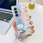 For Samsung Galaxy A25 5G Electroplating Laser Flower Phone Case with Wrist Strap(White Flower AH10)