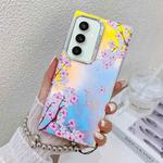 For Samsung Galaxy S23 FE 5G Electroplating Laser Flower Phone Case with Wrist Strap(Peach Blossom AH4)