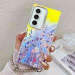 For Samsung Galaxy S23 FE 5G Electroplating Laser Flower Phone Case with Wrist Strap(Flower AH1)