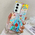For Samsung Galaxy S23 FE 5G Electroplating Laser Flower Phone Case with Wrist Strap(Flower AH6)