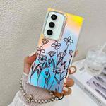 For Samsung Galaxy S23 FE 5G Electroplating Laser Flower Phone Case with Wrist Strap(Drawn Flowers AH3)