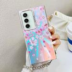 For Samsung Galaxy S23 FE 5G Electroplating Laser Flower Phone Case with Wrist Strap(Pink Flower AH13)