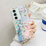 For Samsung Galaxy S23 FE 5G Electroplating Laser Flower Phone Case with Wrist Strap(Pear Blossom AH17)