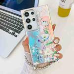 For Samsung Galaxy S23 Ultra 5G Electroplating Laser Flower Phone Case with Wrist Strap(Blue Flower AH8)