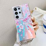 For Samsung Galaxy S23 Ultra 5G Electroplating Laser Flower Phone Case with Wrist Strap(Pink Flower AH13)