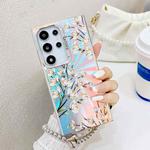 For Samsung Galaxy S23 Ultra 5G Electroplating Laser Flower Phone Case with Wrist Strap(Pear Blossom AH17)