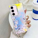 For Samsung Galaxy S23+ 5G Electroplating Laser Flower Phone Case with Wrist Strap(Plum Blossom AH18)