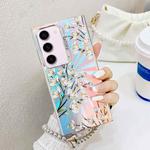 For Samsung Galaxy S23+ 5G Electroplating Laser Flower Phone Case with Wrist Strap(Pear Blossom AH17)