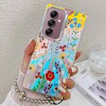 For Samsung Galaxy A14 5G Electroplating Laser Flower Phone Case with Wrist Strap(Flower AH6)