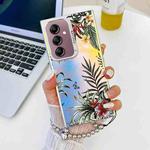 For Samsung Galaxy A14 5G Electroplating Laser Flower Phone Case with Wrist Strap(Leaves AH12)