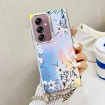 For Samsung Galaxy A14 5G Electroplating Laser Flower Phone Case with Wrist Strap(Morning Glory AH16)