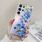 For Samsung Galaxy S22 Ultra 5G Electroplating Laser Flower Phone Case with Wrist Strap(Myosotis AH2)