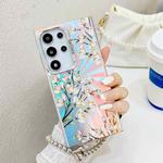 For Samsung Galaxy S22 Ultra 5G Electroplating Laser Flower Phone Case with Wrist Strap(Pear Blossom AH17)