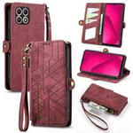 For T-Mobile T Phone 2 5G Geometric Zipper Wallet Side Buckle Leather Phone Case(Red)